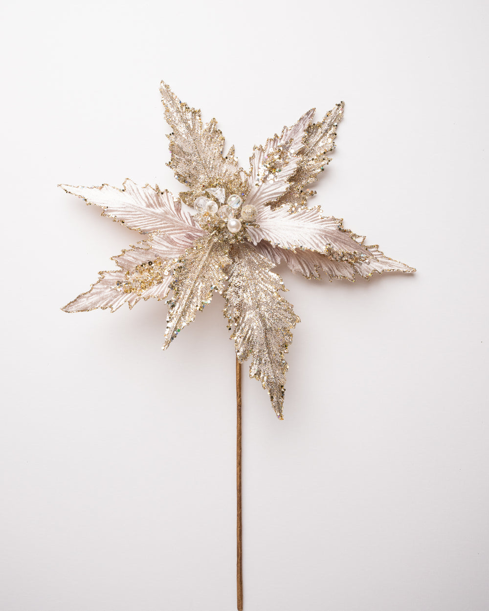 17" Glitter Velvet Poinsettia Stem