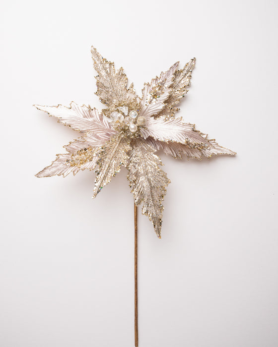 17" Glitter Velvet Poinsettia Stem