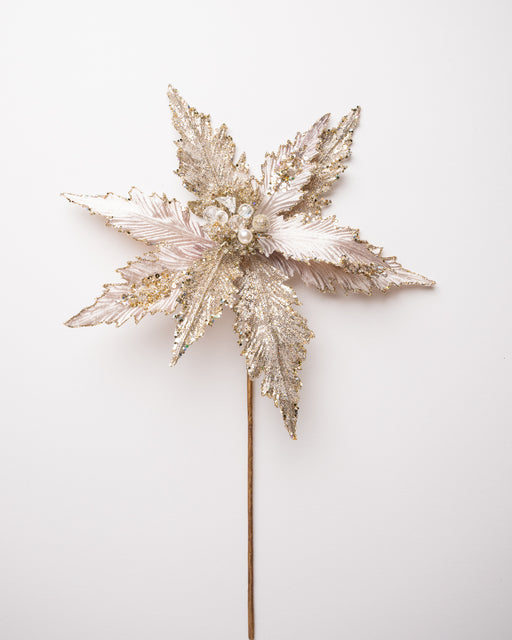 17" Glitter Velvet Poinsettia Stem
