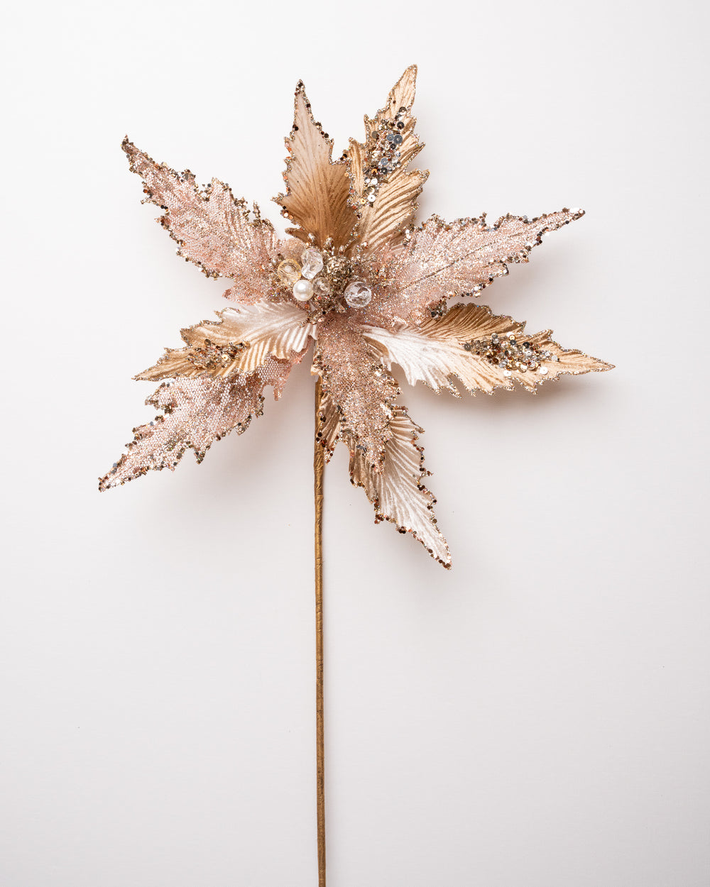 17" Glitter Velvet Poinsettia Stem