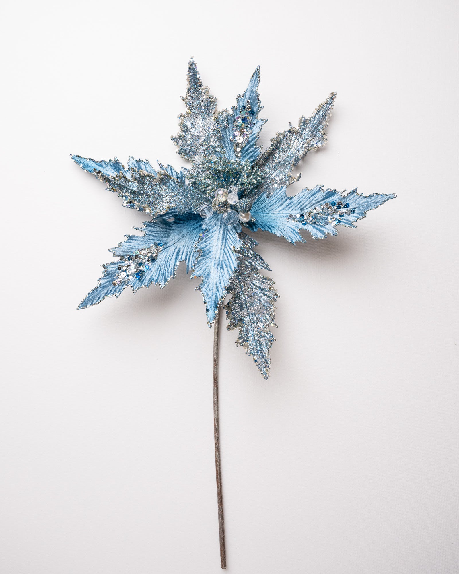 17" Glitter Velvet Poinsettia Stem
