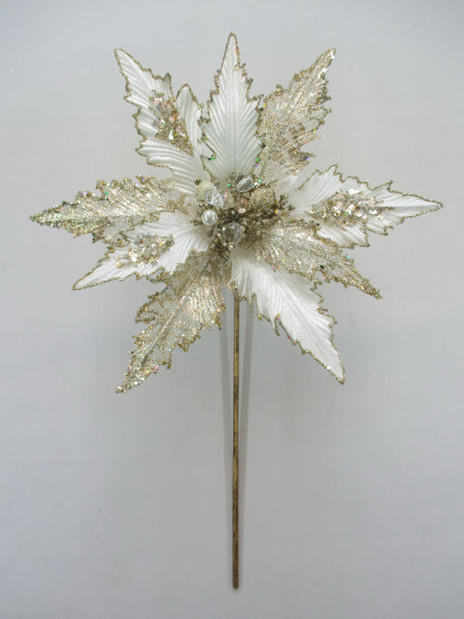 17" Glitter Velvet Poinsettia Stem