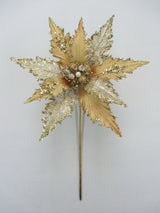 17" Glitter Velvet Poinsettia Stem