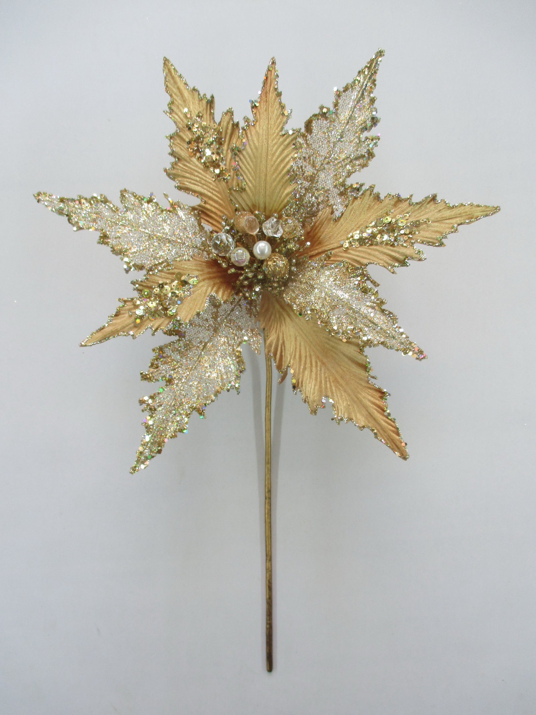 17" Glitter Velvet Poinsettia Stem
