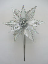 17" Glitter Velvet Poinsettia Stem