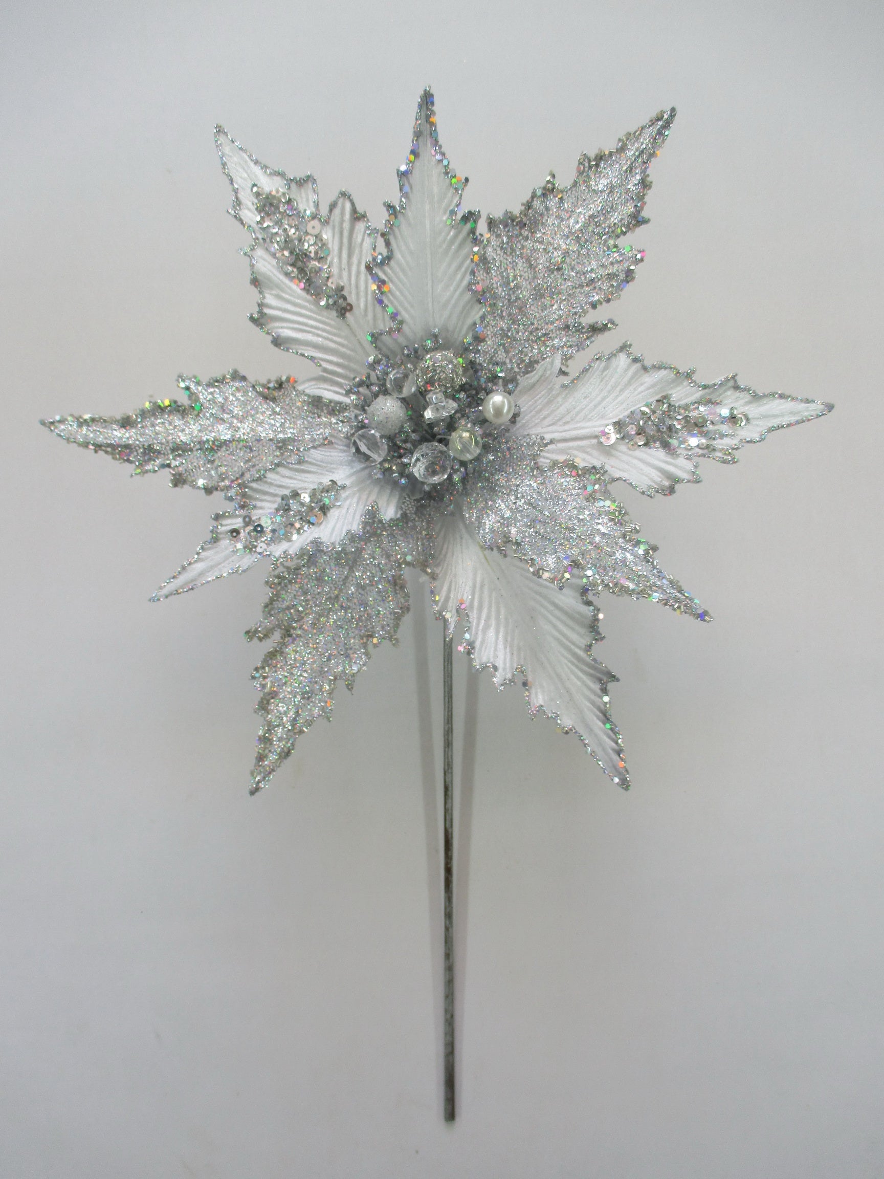 17" Glitter Velvet Poinsettia Stem