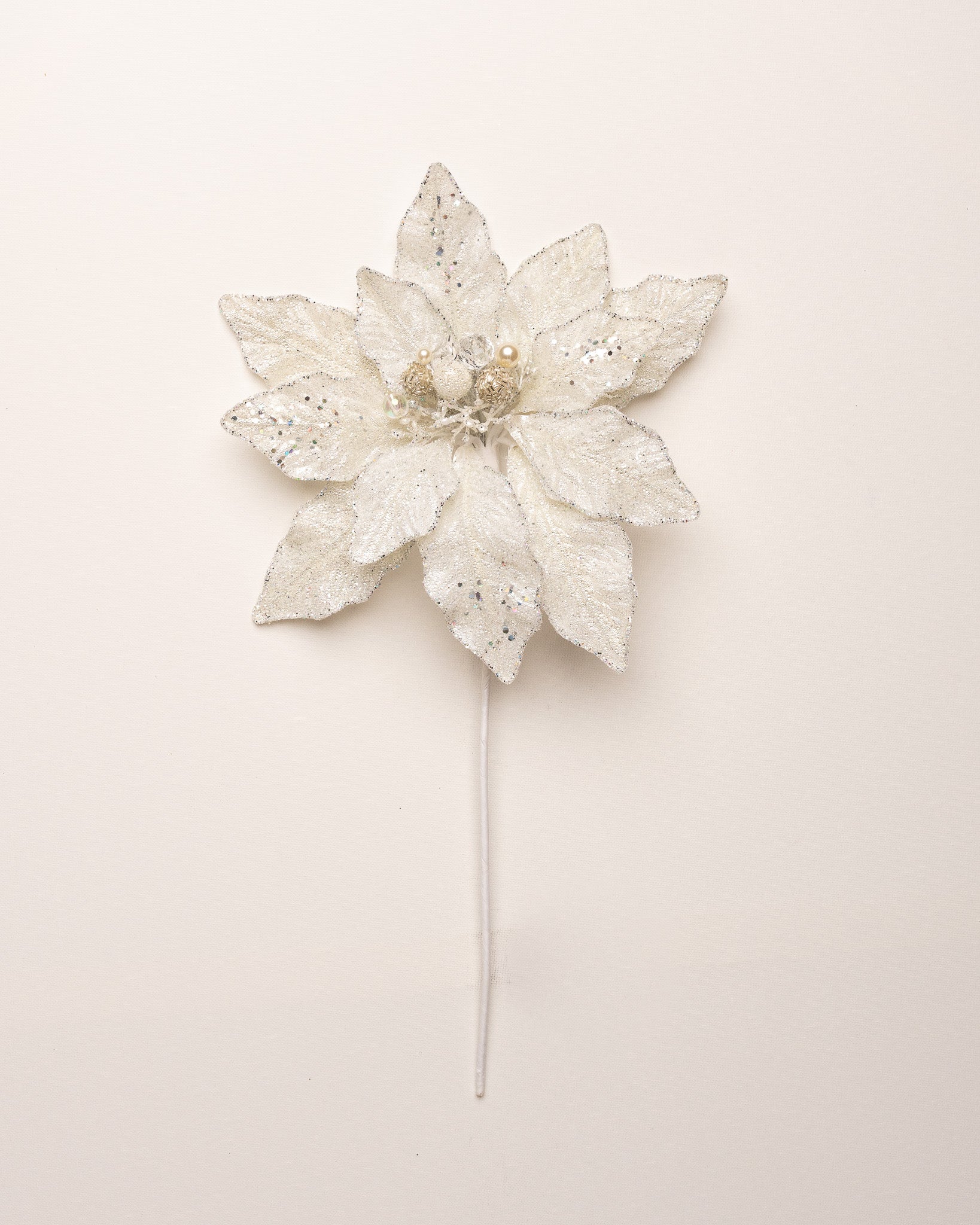 12" Glitter Poinsettia Pick