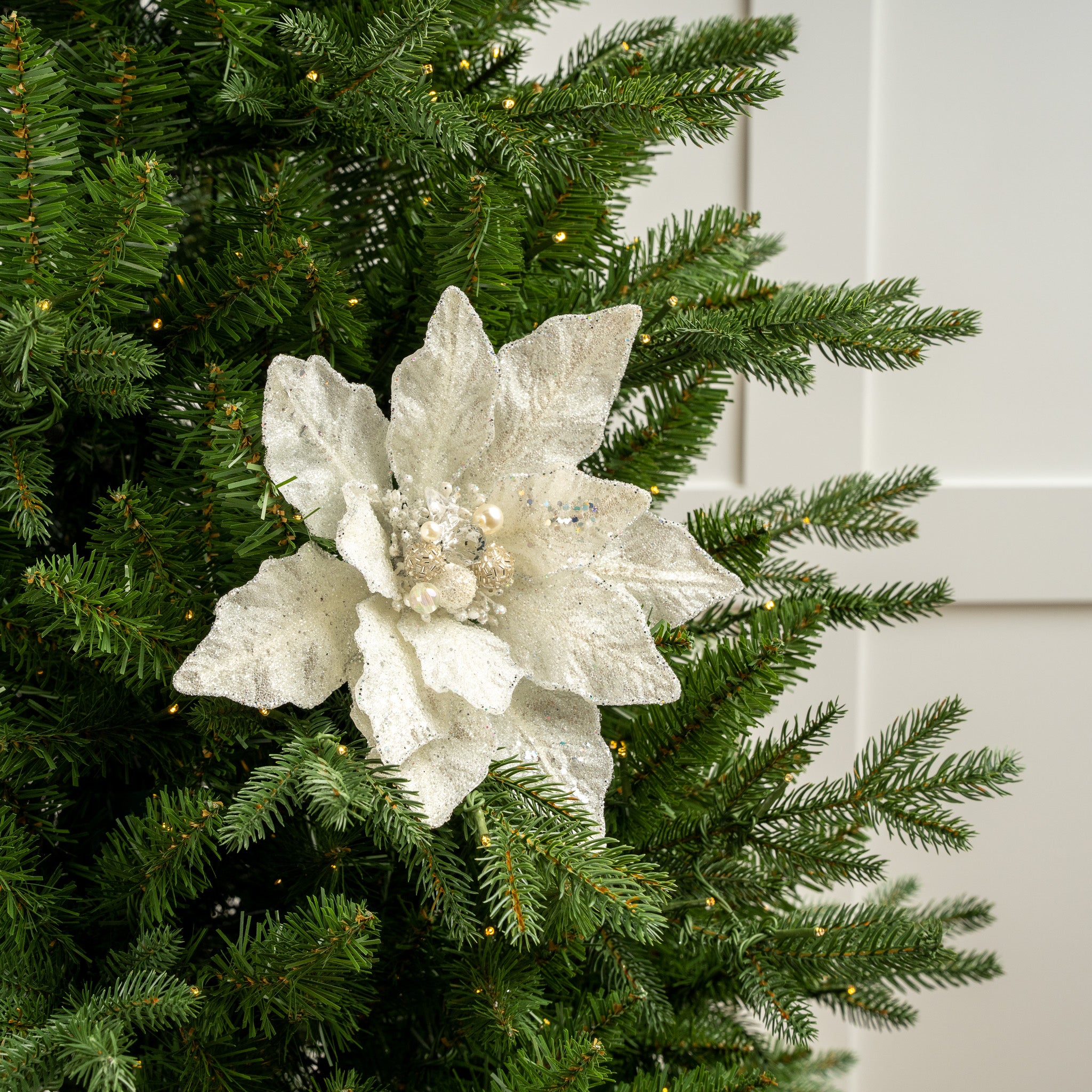 12" Glitter Poinsettia Pick