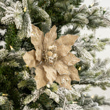 12" Platinum Glitter Poinsettia Pick