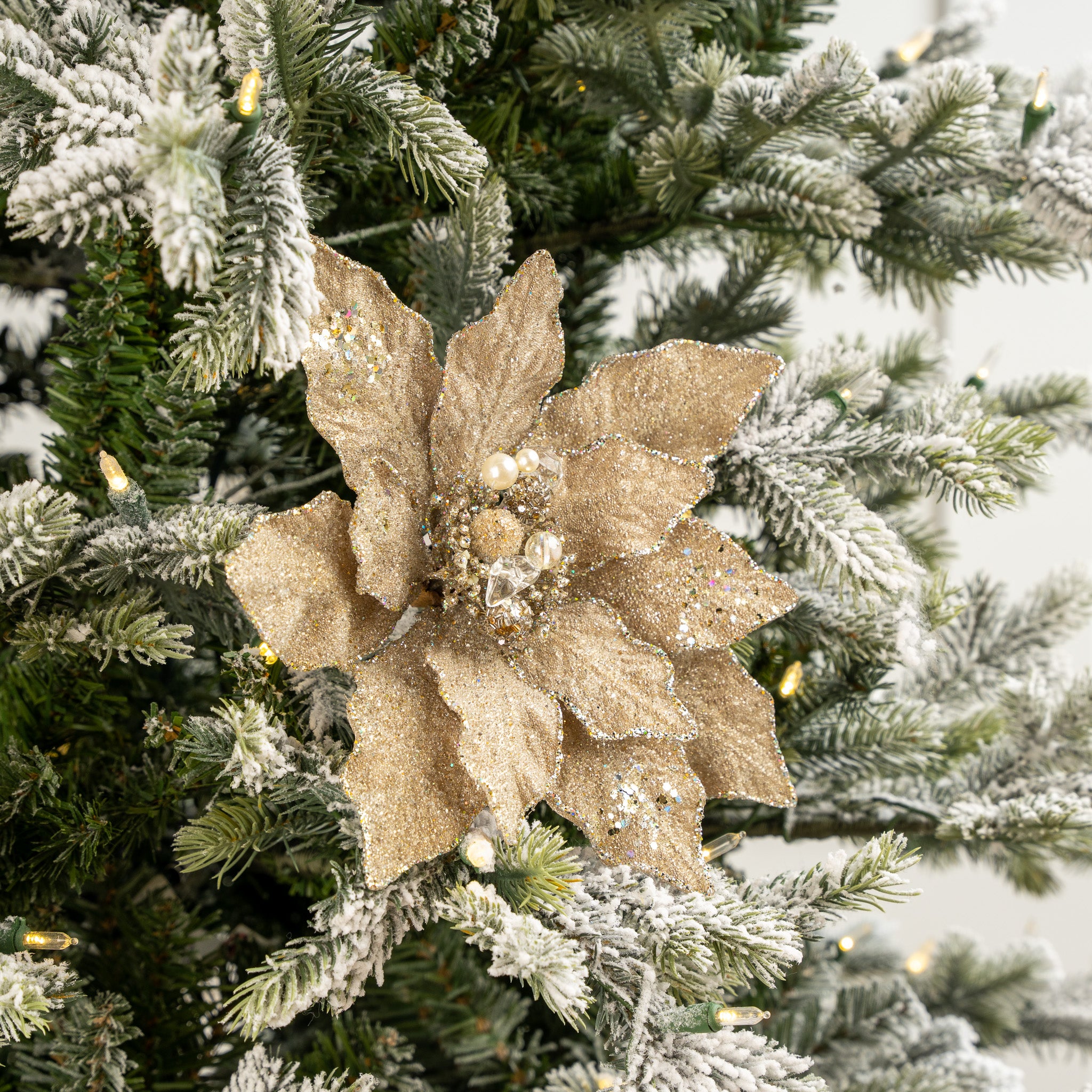 12" Platinum Glitter Poinsettia Pick