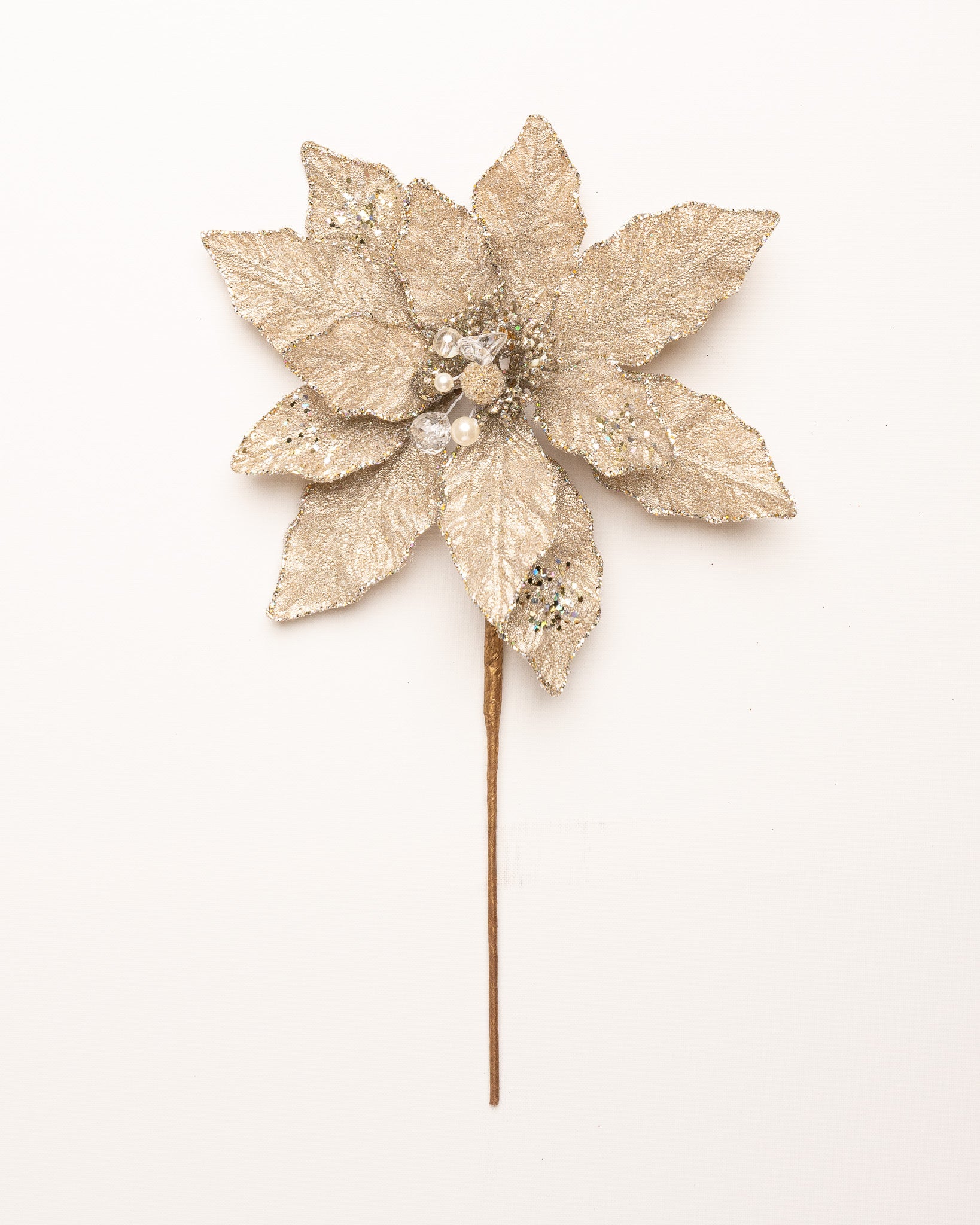 12" Platinum Glitter Poinsettia Pick