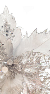 17" Silver Glitter Poinsettia Stem