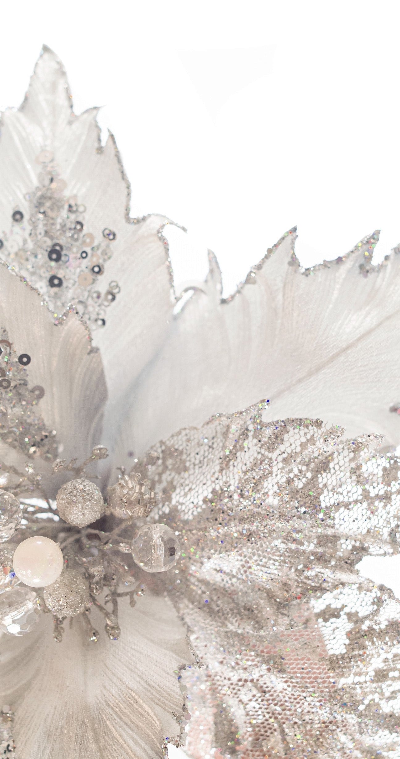 17" Silver Glitter Poinsettia Stem