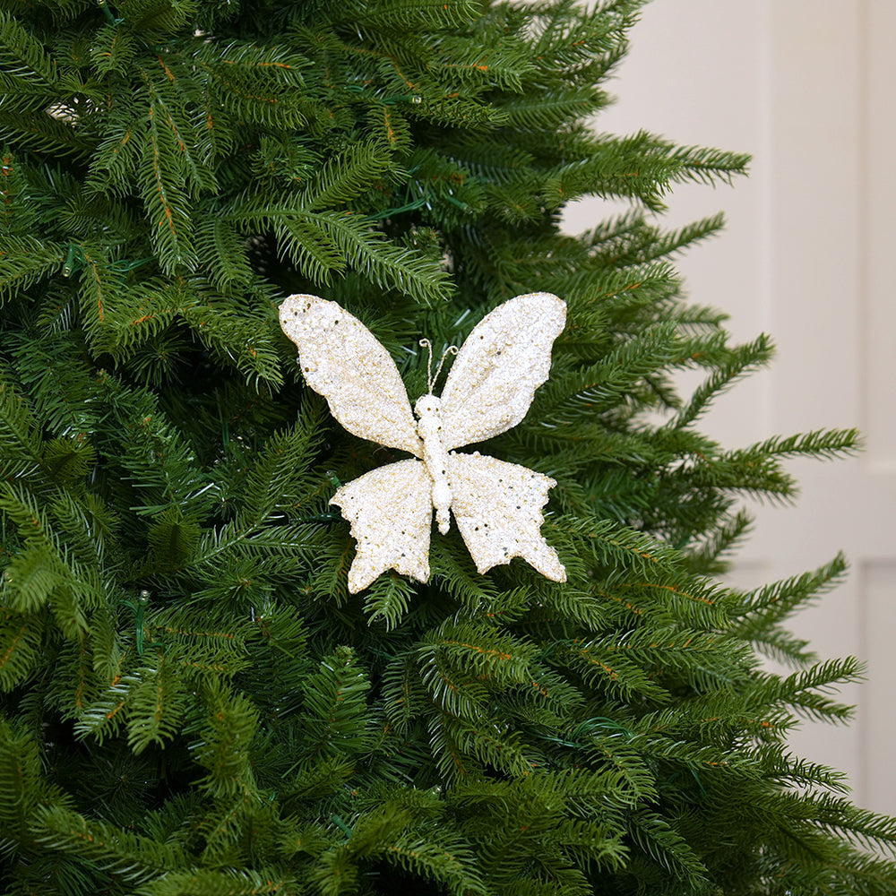 9" Ivory Glitter Butterfly
