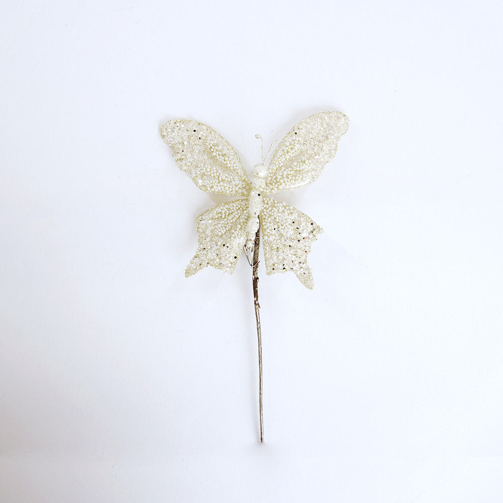 9" Ivory Glitter Butterfly