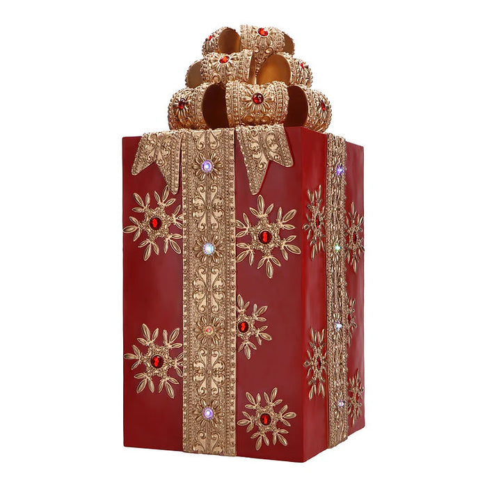 12" X 24" Red & Gold Gift Box with Warm White LED Lights