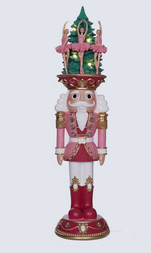24" Pink & Red Nutcracker with Ballet on Head & Warm White LED Lights