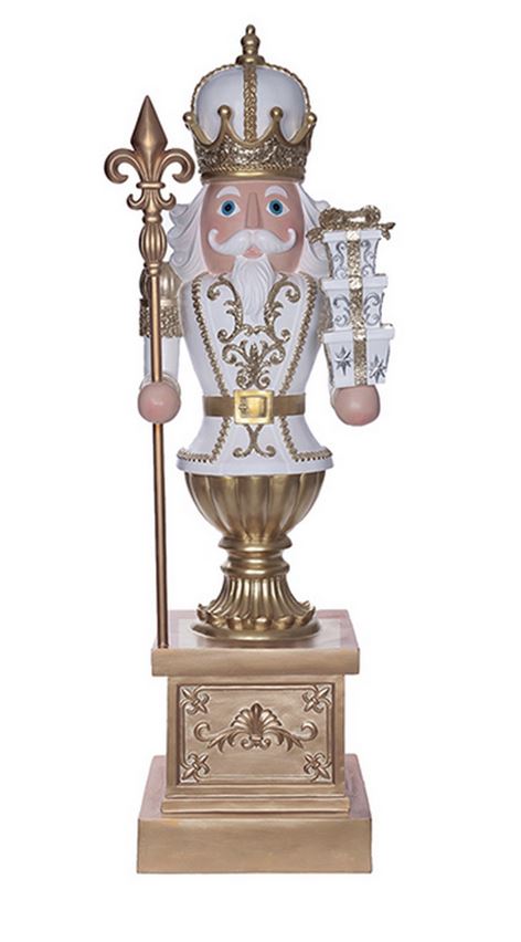 4 FT White & Gold King Nutcracker With Staff & Gifts