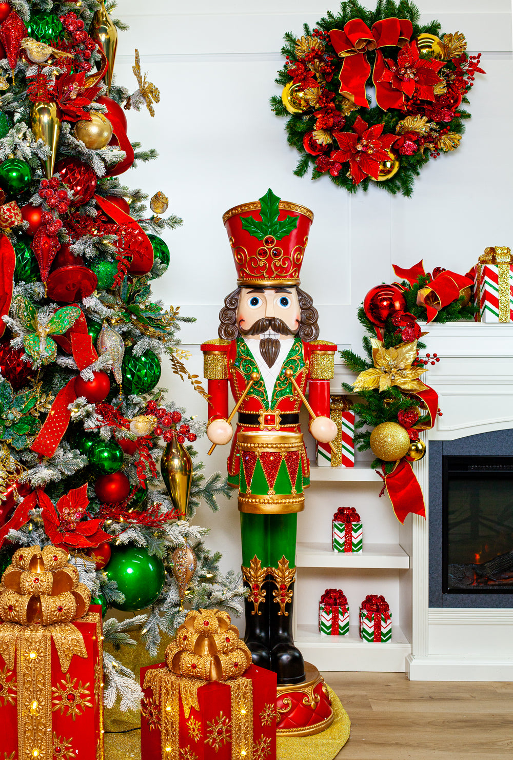 5 FT Red & Green Nutcracker with Music & Multicolor LED Battery Operated Lights