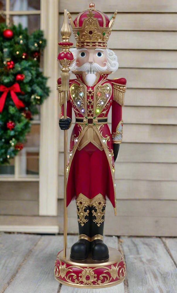 5 FT Red & Gold King Nutcracker with Music and Multicolor LED Lights