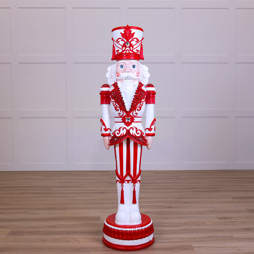 6 FT Red & White Stripe King Nutcracker With Music and Warm White LED Lights