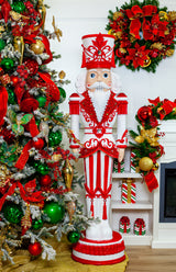 6 FT Red & White Stripe King Nutcracker With Music and Warm White LED Lights