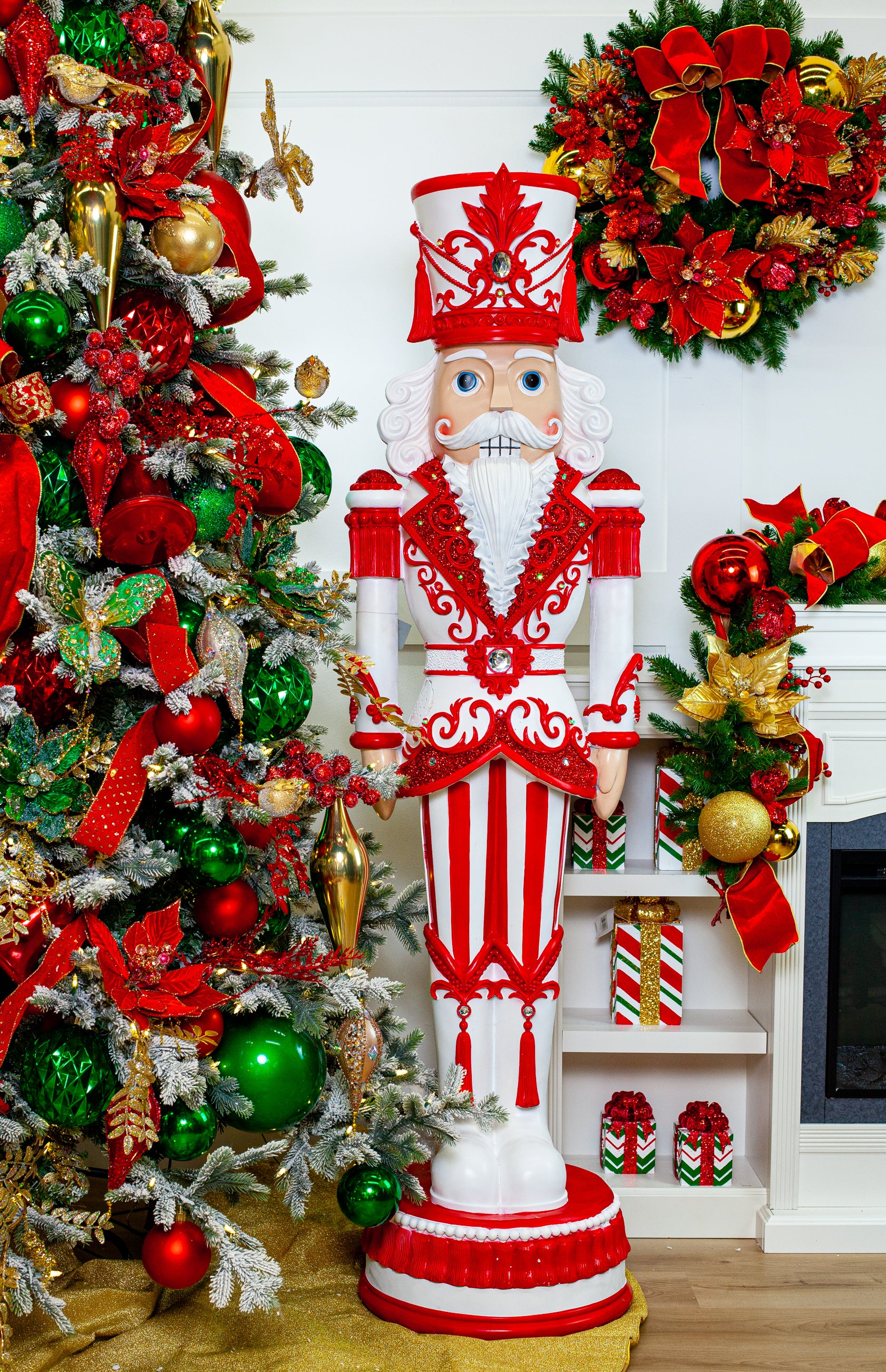 6 FT Red & White Stripe King Nutcracker With Music and Warm White LED Lights