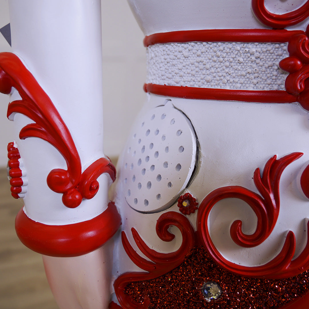 6 FT Red & White Stripe King Nutcracker With Music and Warm White LED Lights