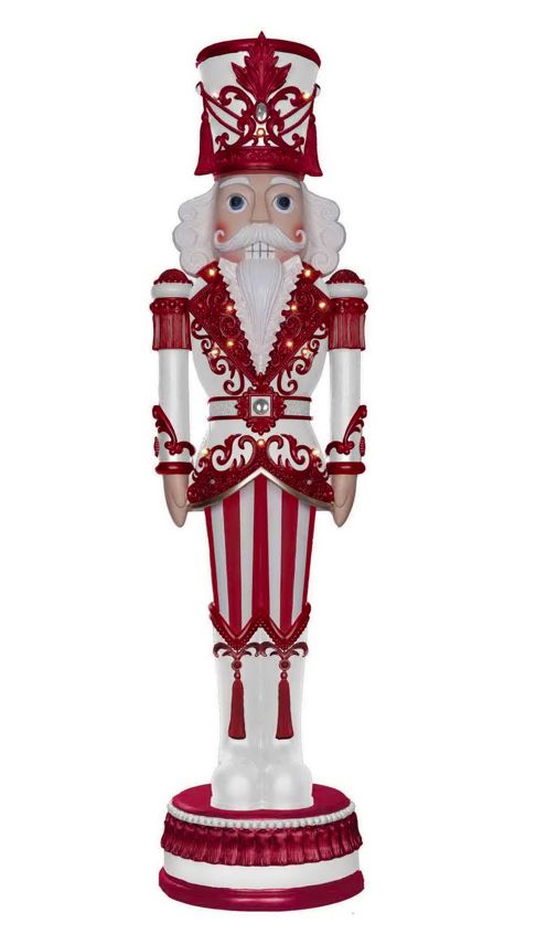 6 FT Red & White Stripe King Nutcracker With Music and Warm White LED Lights