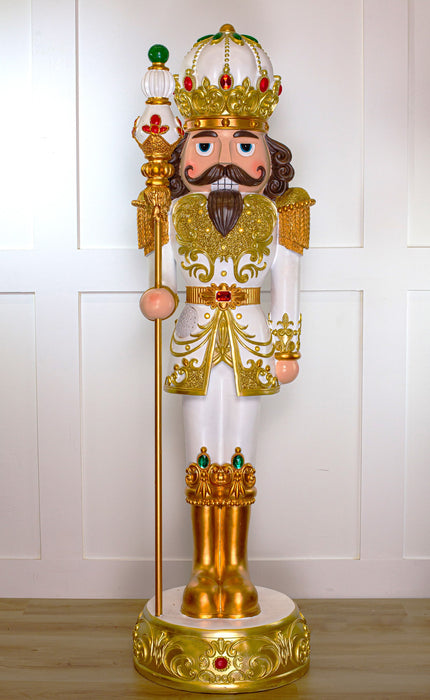 6 FT White & Gold King Nutcracker with Music & Warm White LED Lights