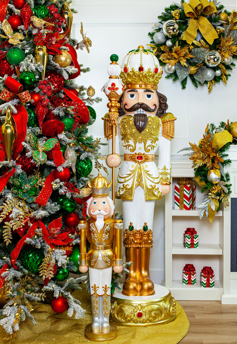 6 FT White & Gold King Nutcracker with Music & Warm White LED Lights