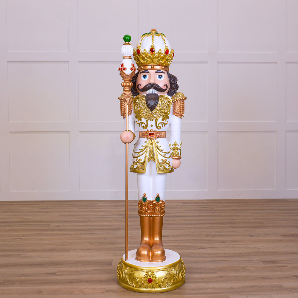 6 FT White & Gold King Nutcracker with Music & Warm White LED Lights