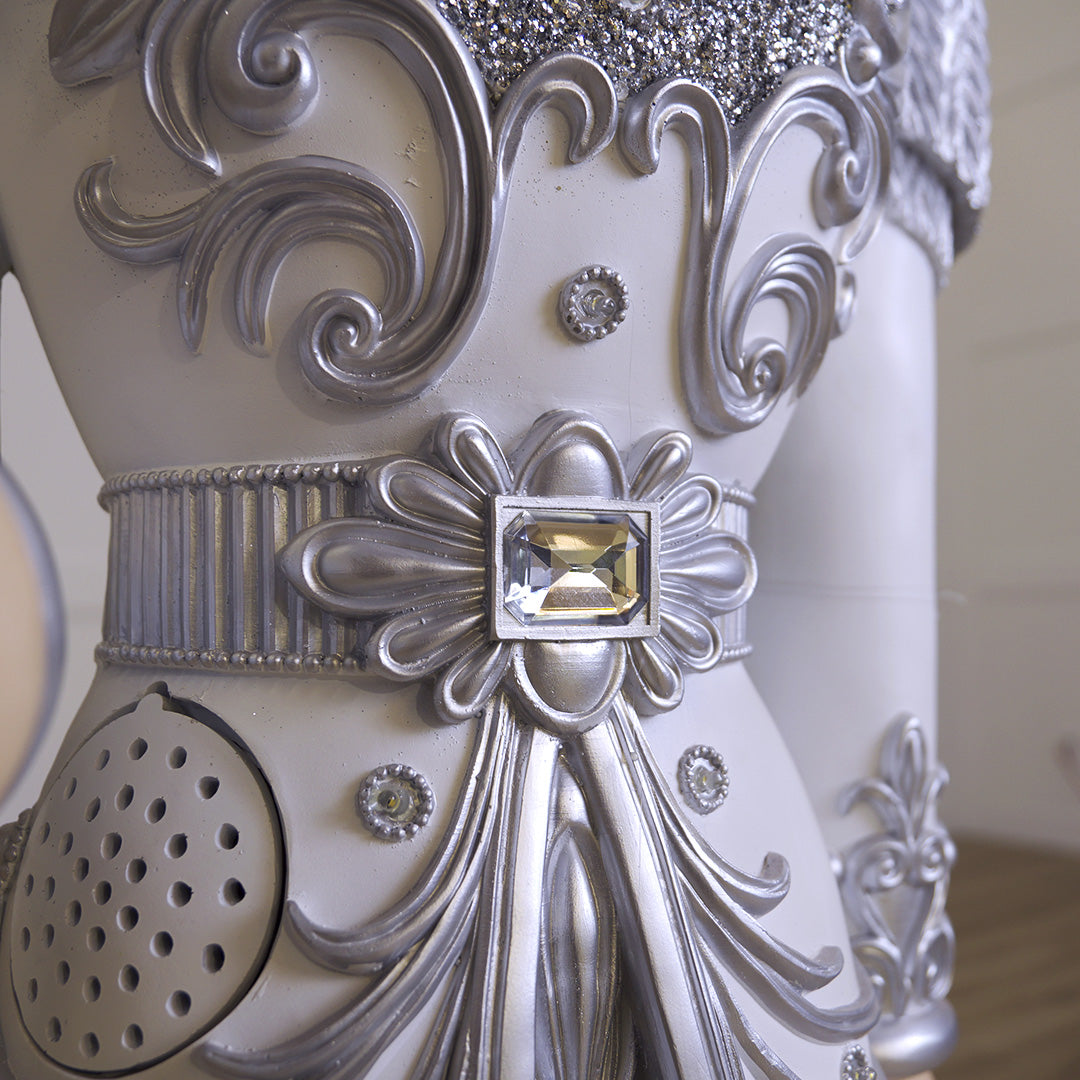 6 FT Silver & White King Nutcracker with Music & Warm White LED Lights