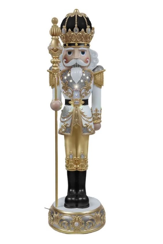 6 FT White & Gold King Nutcracker with Music & Warm White LED Lights