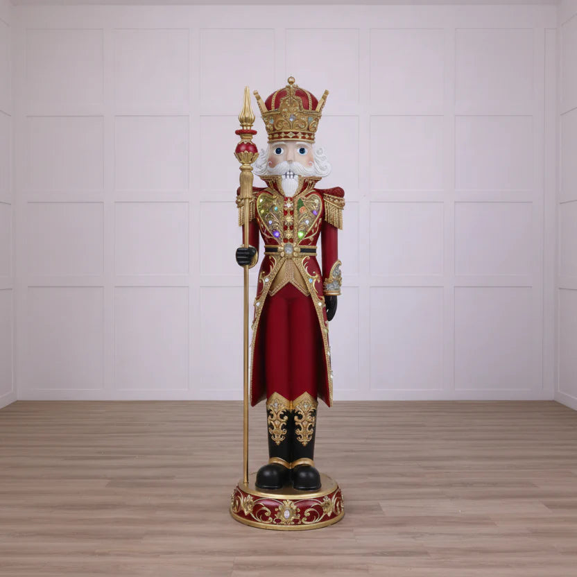 8 FT Red & Gold King Nutcracker with Music & Multicolor LED Lights