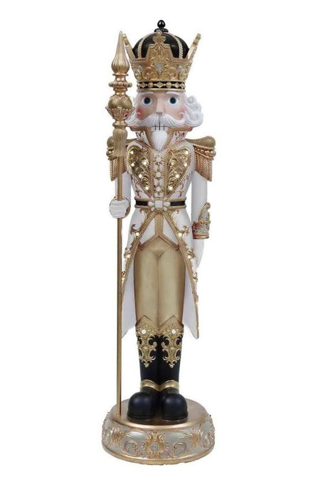 8 FT White & Gold King Nutcracker with Music & Warm White LED Lights