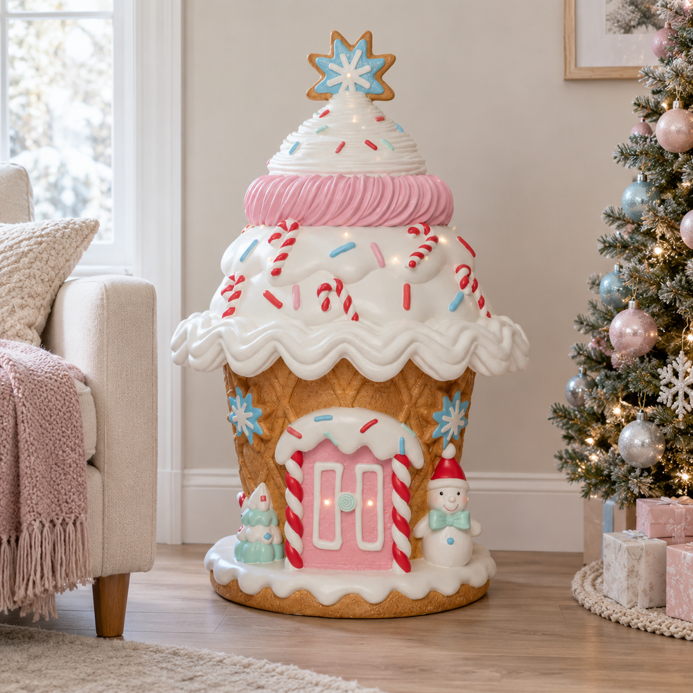 3.3 FT Pastel Pink & Blue Gingerbread Candy LED House