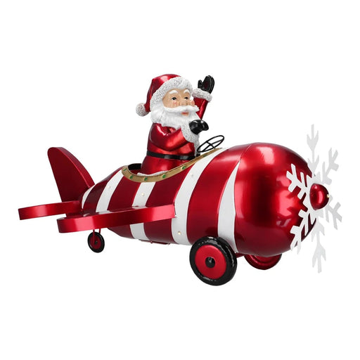 16" Santa In Plane With LED Lights