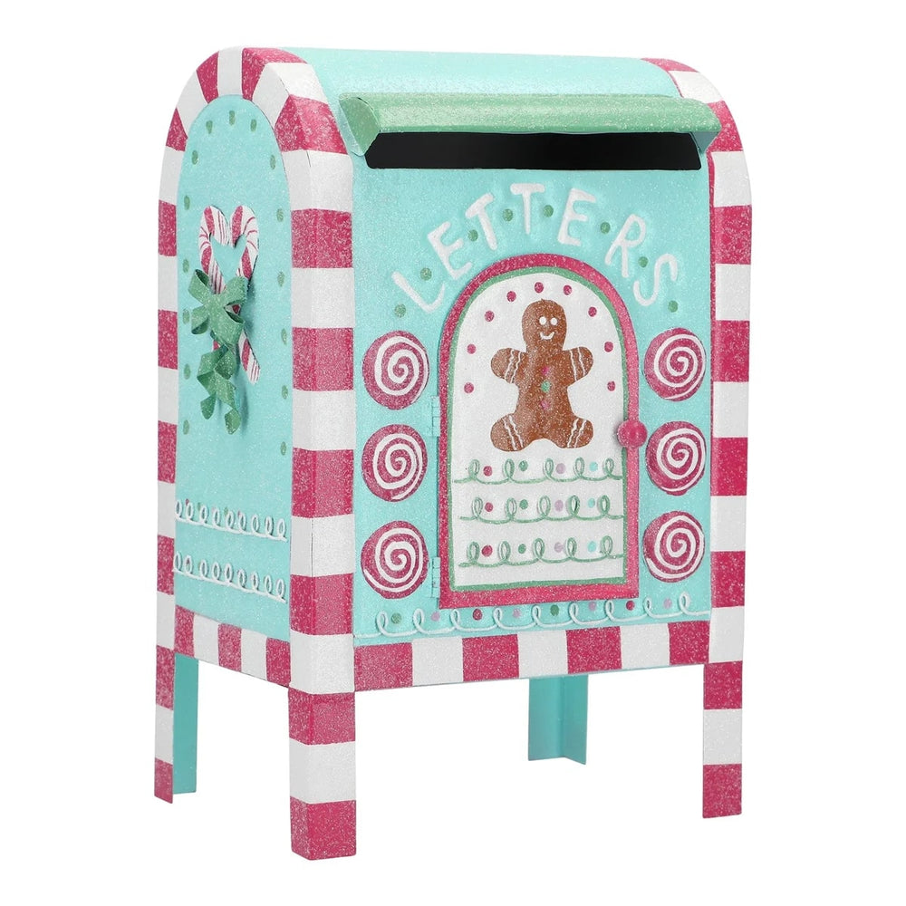 13.5" Pink & Blue Gingerbread Metal Mailbox