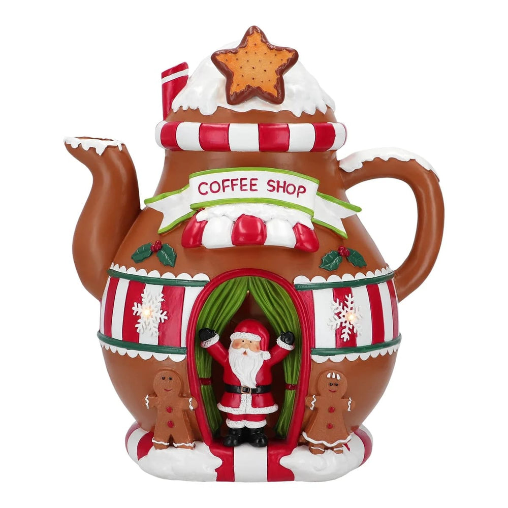 14.5" Gingerbread Teapot with Battery Operated LED Lights