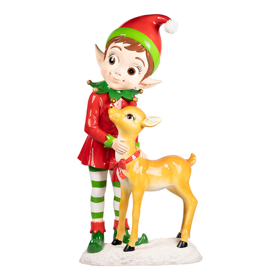 5 FT Lighted Standing Elf With Deer Battery Operated