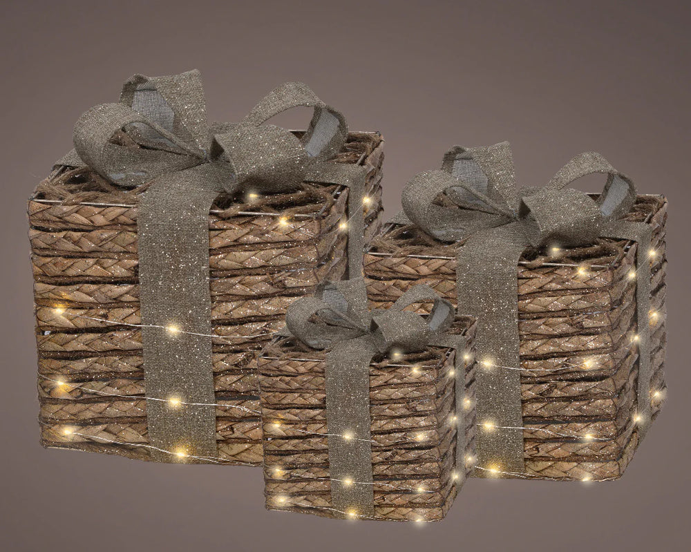 Warm White Brown Gift Box Battery Operated Set Of 3
