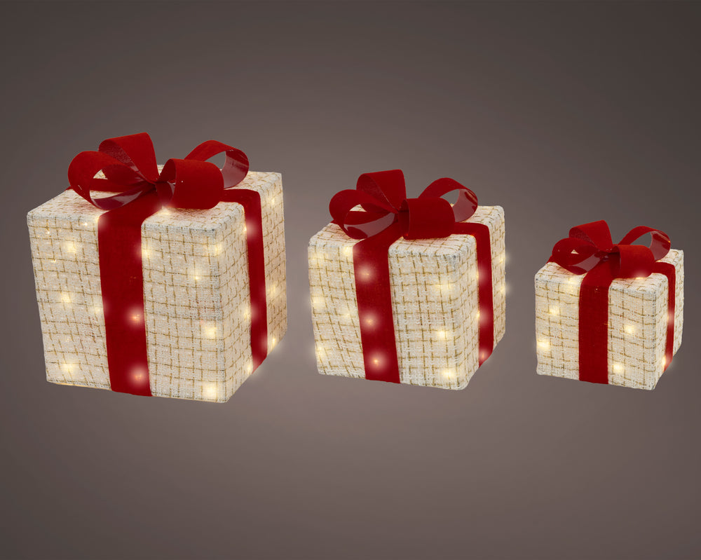 10" X 11" Micro Warm White LED Red & White Gift Boxes Set Of 3