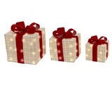10" X 11" Micro Warm White LED Red & White Gift Boxes Set Of 3