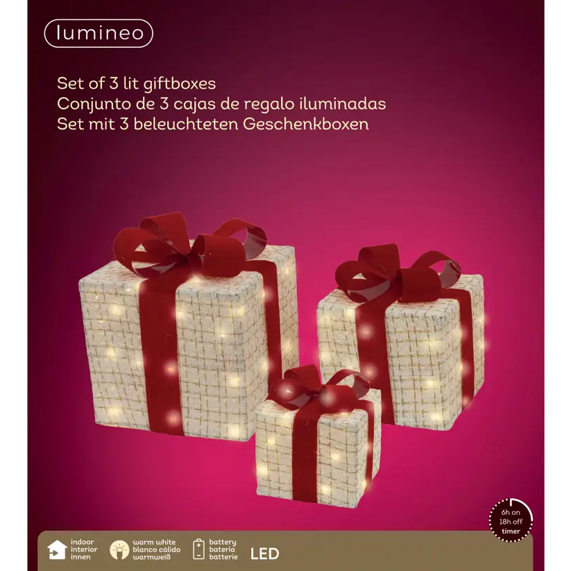 10" X 11" Micro Warm White LED Red & White Gift Boxes Set Of 3