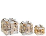 12" Warm White LED Rattan Gift Boxes Set Of 3