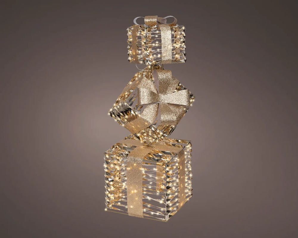 29" 600 Micro LED Warm White Gold Gift Box Tower