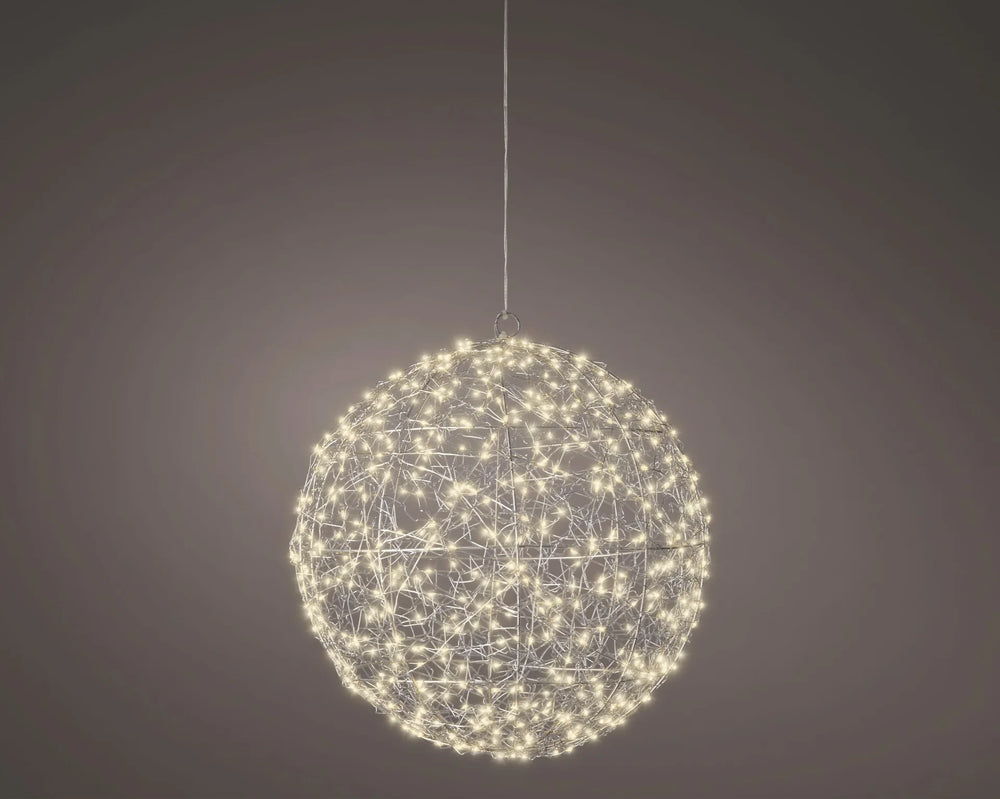 15" 600 Micro LED Warm White Silver Wire Hanging Ball