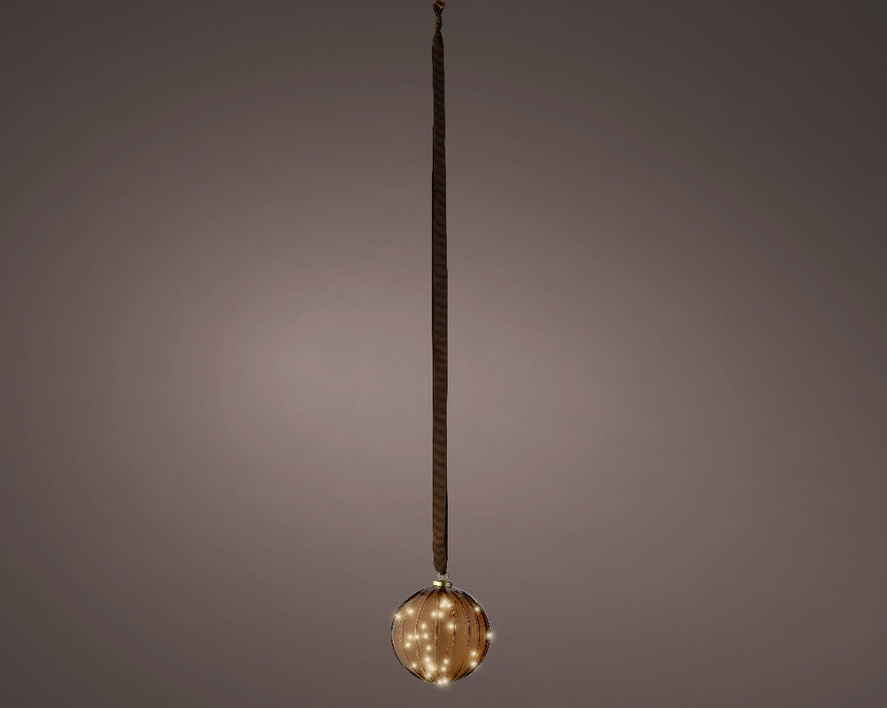 6" Micro LED Brown Ball Ornament Battery Operated