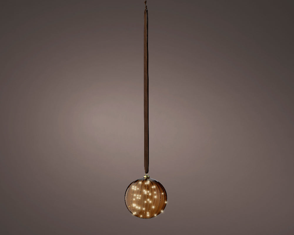 8" Micro LED Brown Ball Ornament Battery Operated